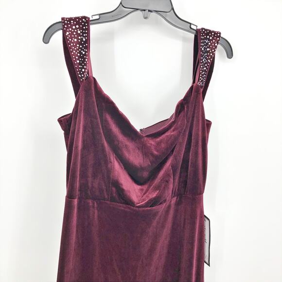 City Studio Womens Off The Shoulder Rhinestone Long Dress 16W Burgundy Slit NWT - Picture 4 of 8
